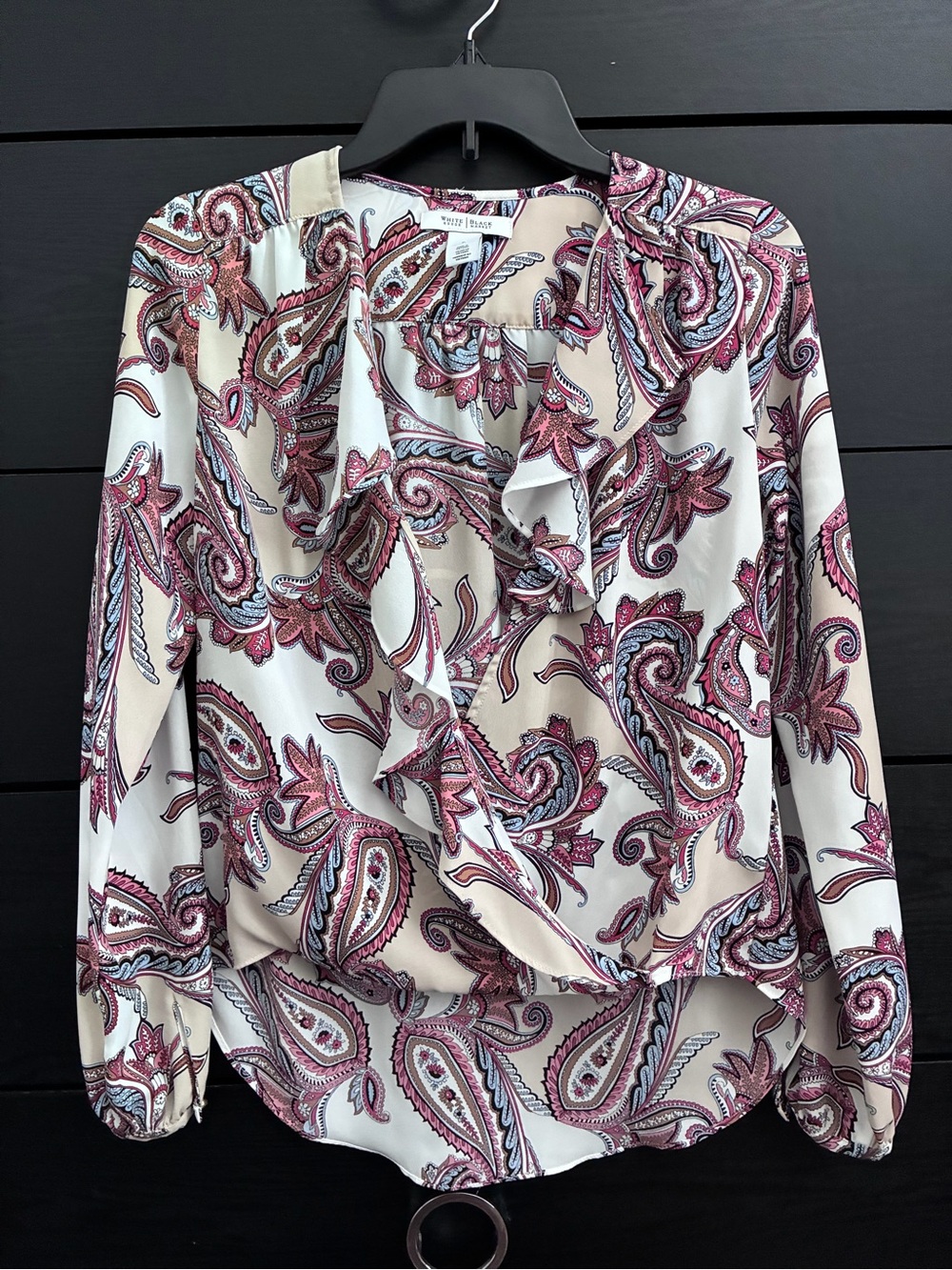 WHBM White & Pink Paisley Ruffle Wrap Blouse